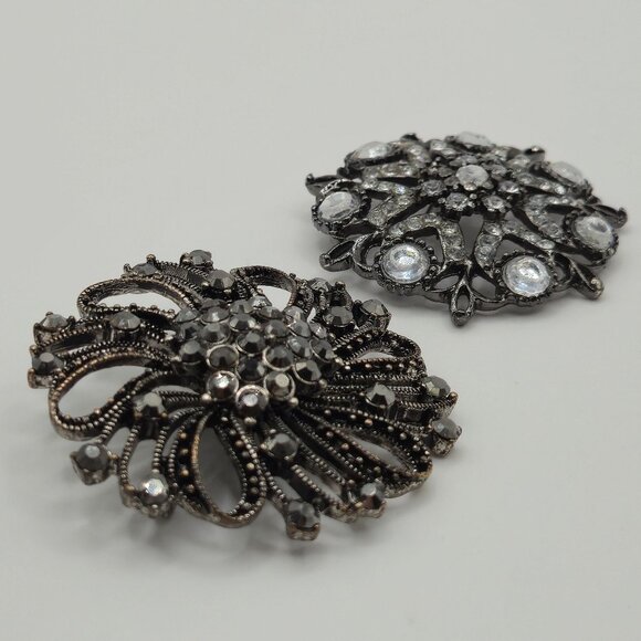VTG Brooch 2PC Dark Academia Whimsigoth Grunge Spiral Rhinestone Marcasite Pins - Picture 11 of 12